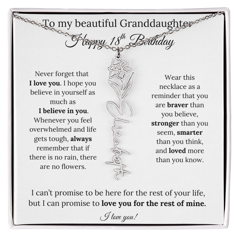 18th Birthday Gift for Granddaughter Flower Name Necklace with Message Card