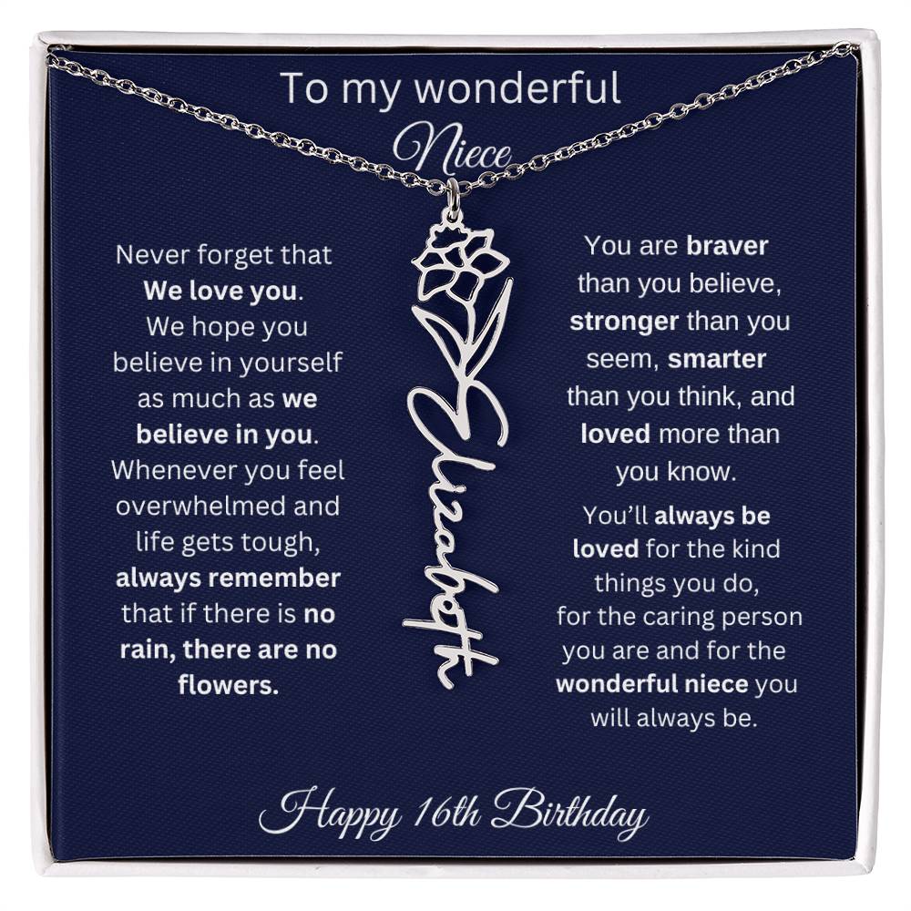 16th Birthday Gift For Niece - Personalized Birthmonth Flower Name Necklace