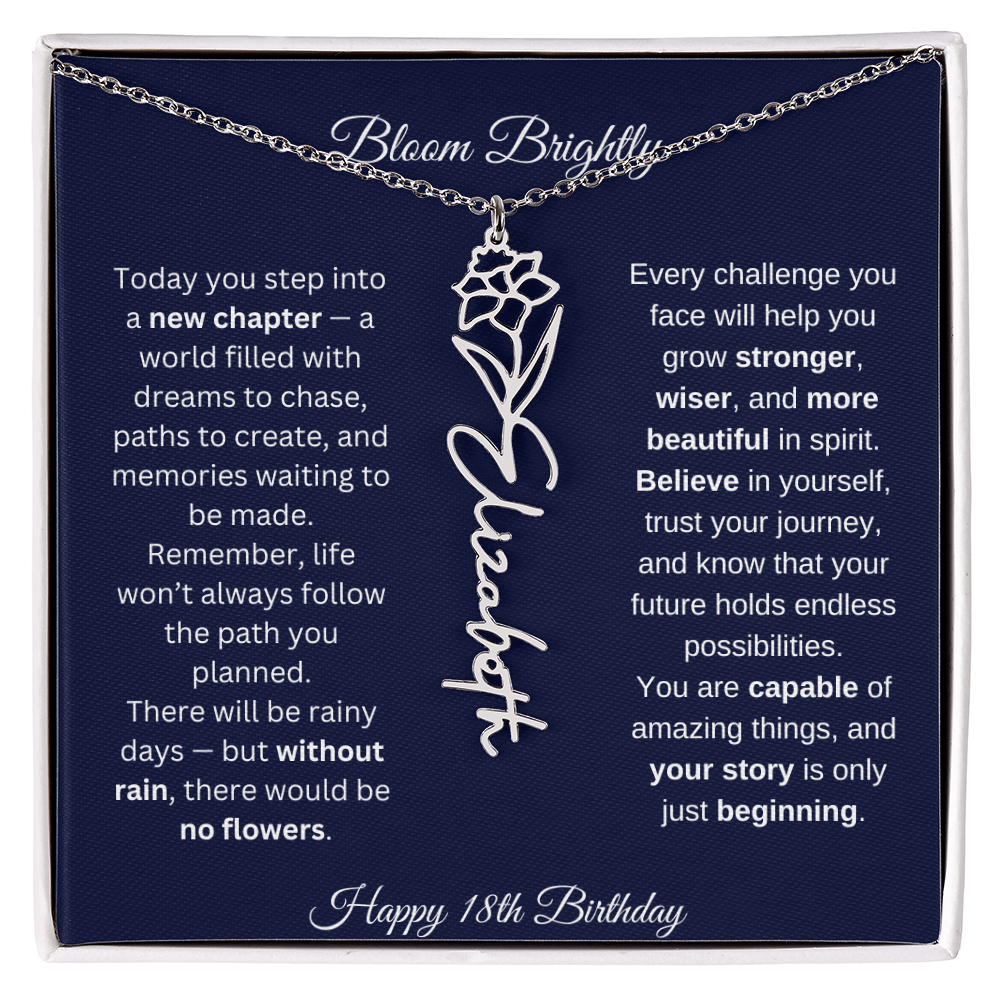 Bloom Brightly - Happy 18th Birthday - Flower Name Necklace