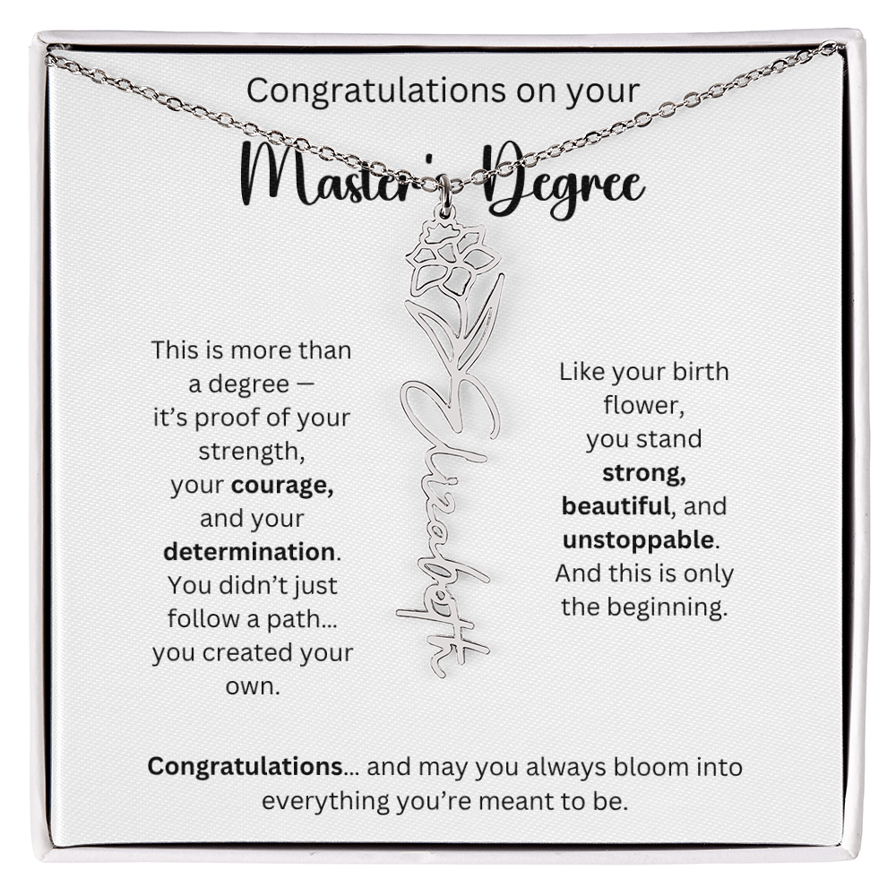 Masters Degree Graduation Gift - Personalized Birth Flower Name Necklace