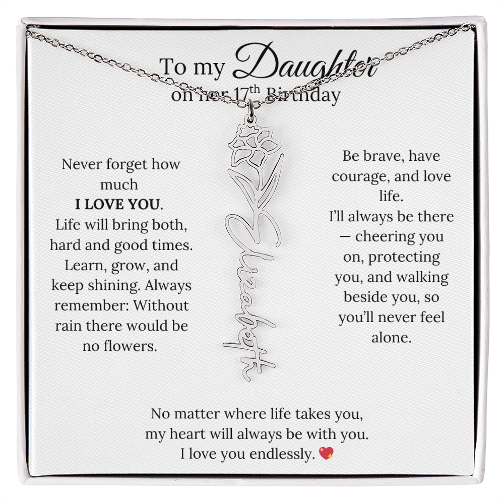 17th Birthday Gift from Mom - Personalized Flower Name Necklace