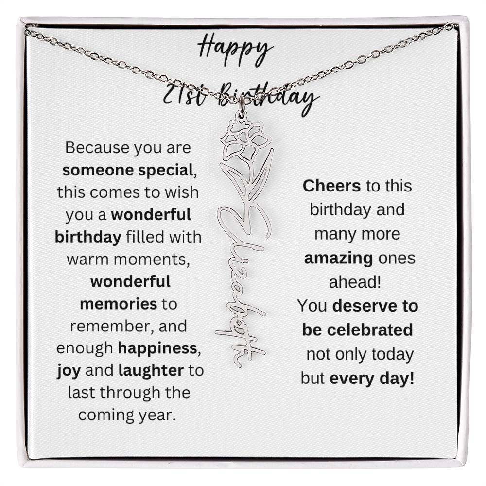 Happy 21st Birthday - Flower Name Necklace