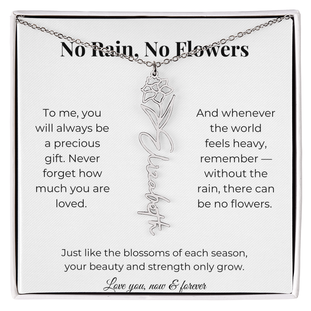No Rain, No Flowers | You'll Always Be A Precious Gift | Flower Name Necklace