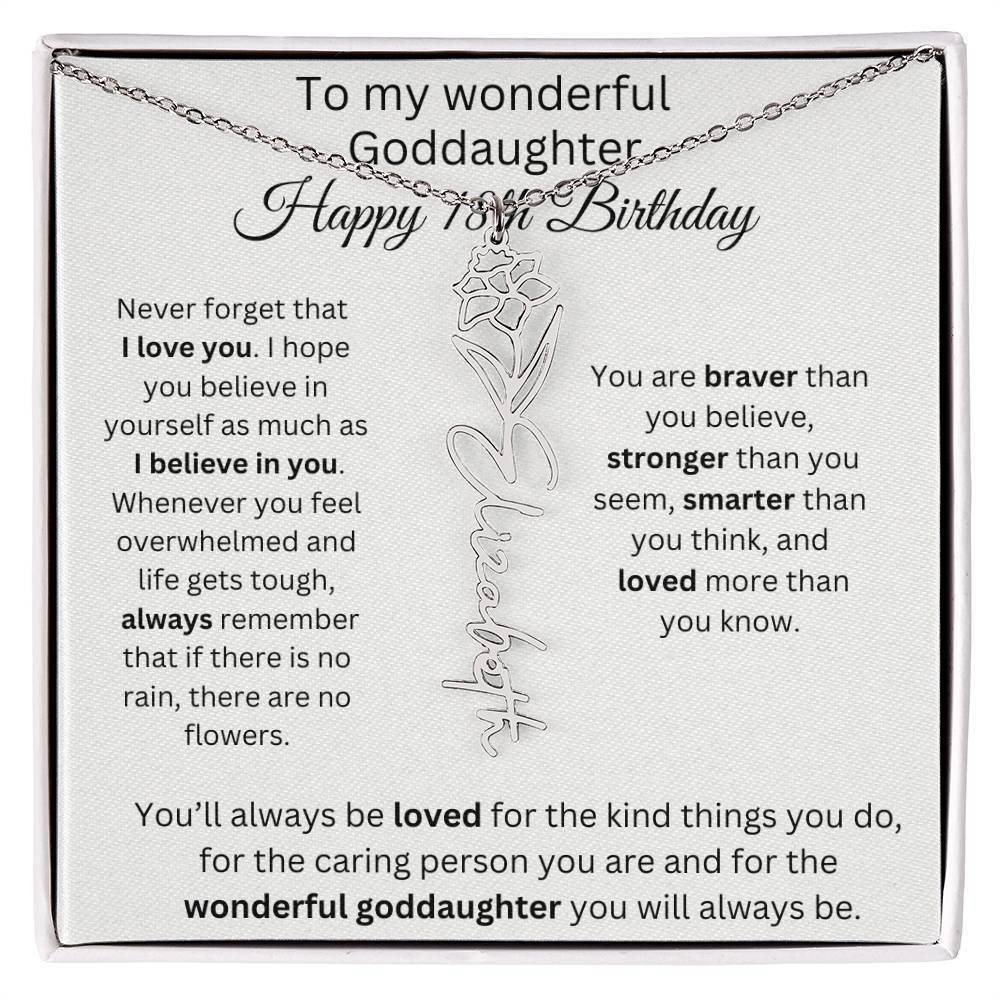 To My Wonderful Goddaughter - Happy 18th Birthday - Flower Name Necklace