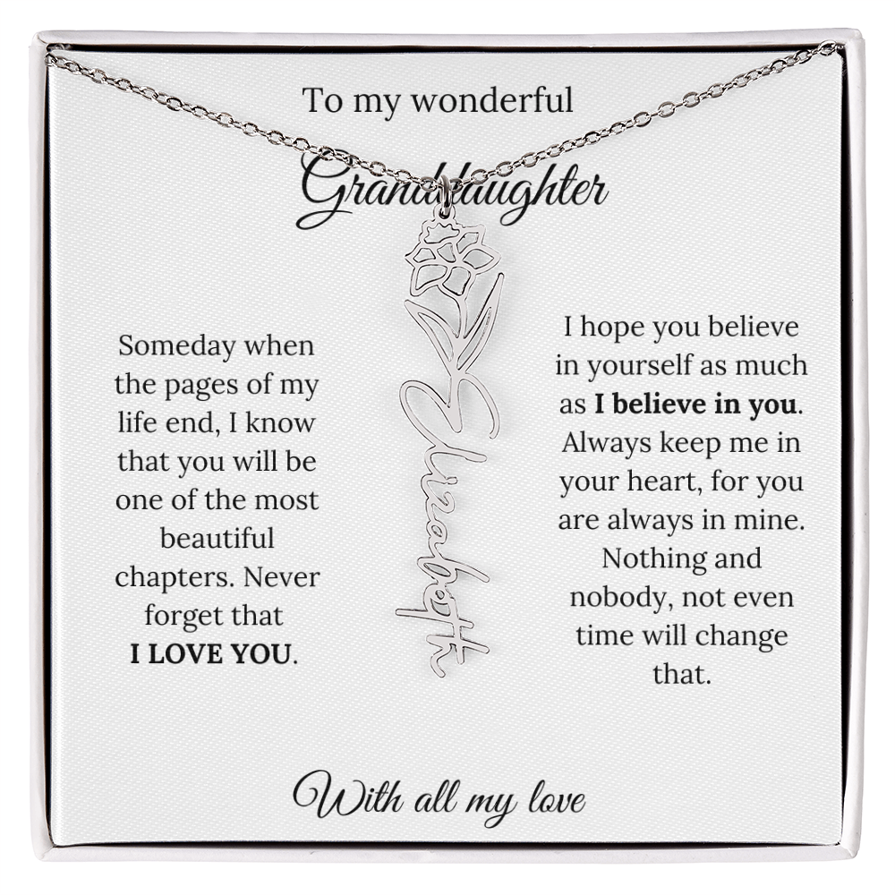 To My Granddaughter Necklace – Custom Floral Keepsake Jewelry Gift from Grandma & Grandpa