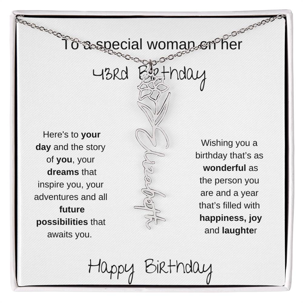 A Special Woman 43rd Birthday | Flower Name Necklace