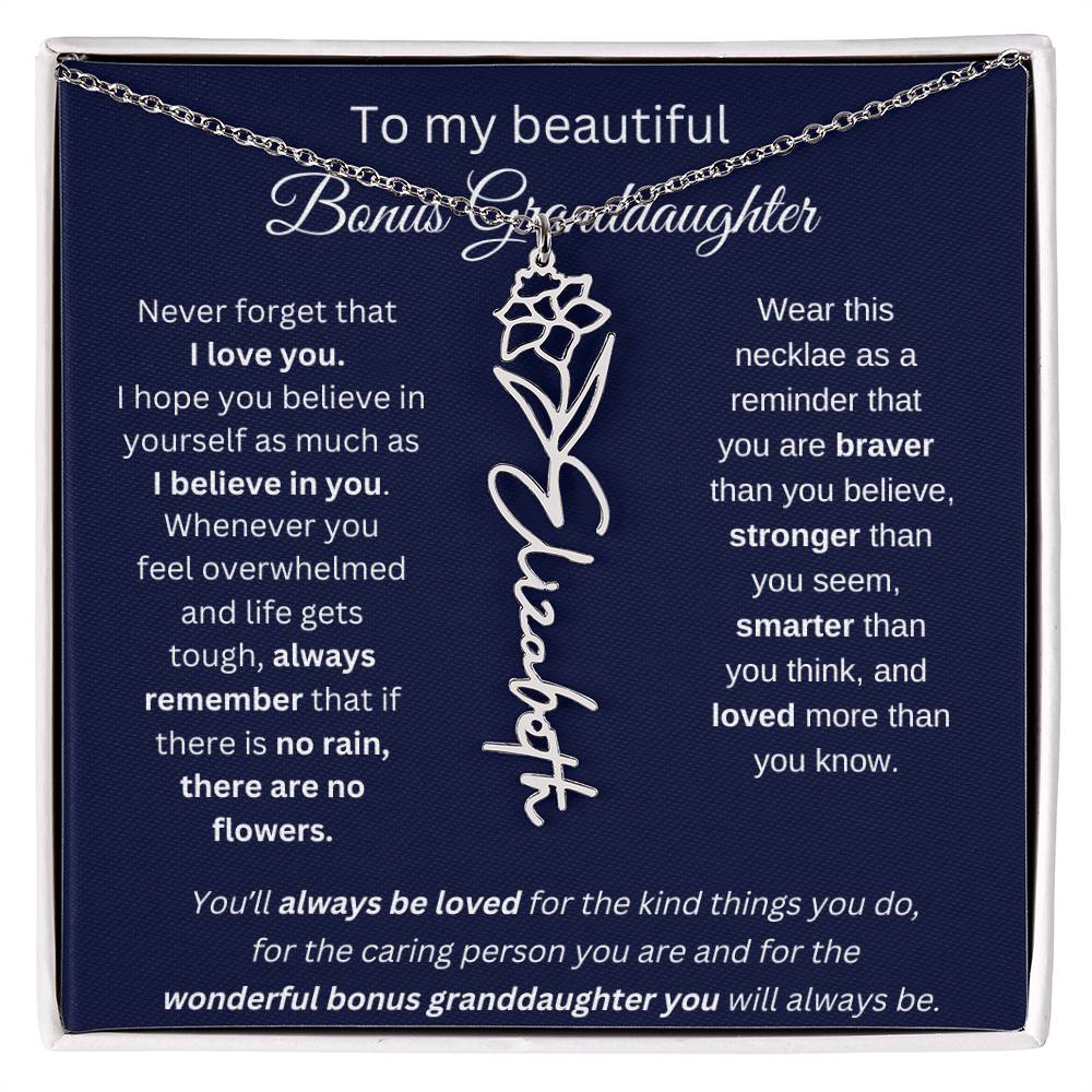 To My Beautiful Bonus Granddaughter | Never Forget That I Love You | Flower Name Necklace