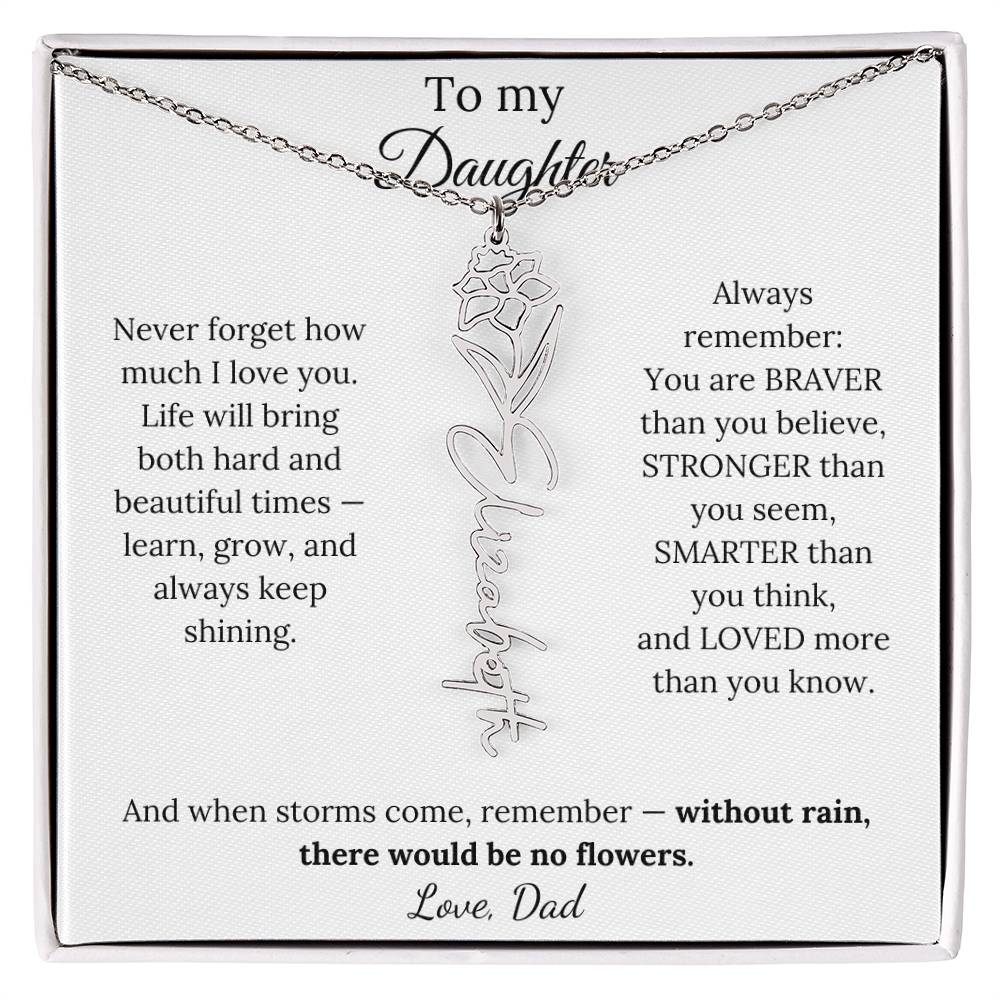 Personalized Jewelry Gift To My Daughter Birth Flower Name Necklace From Dad