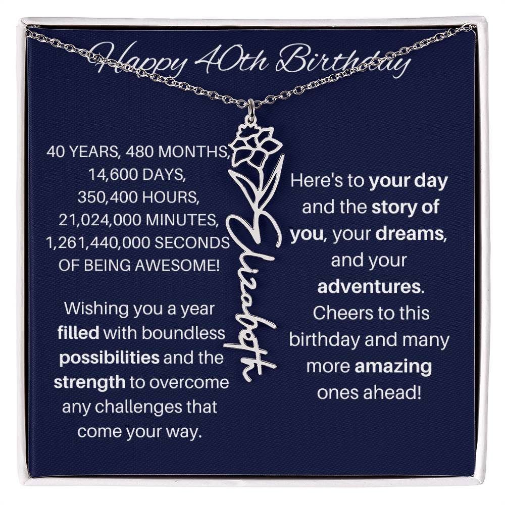 40th Birthday Birth Flower Necklace