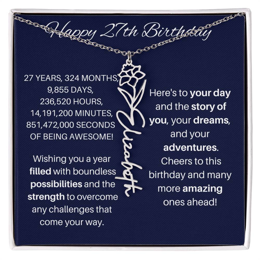 27th Birthday Birth Flower Necklace