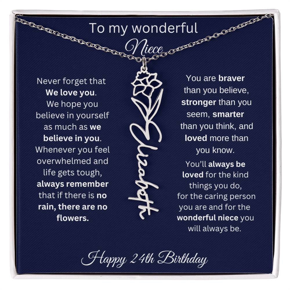 24th Birthday Gift For Niece - Personalized Birthmonth Flower Name Necklace