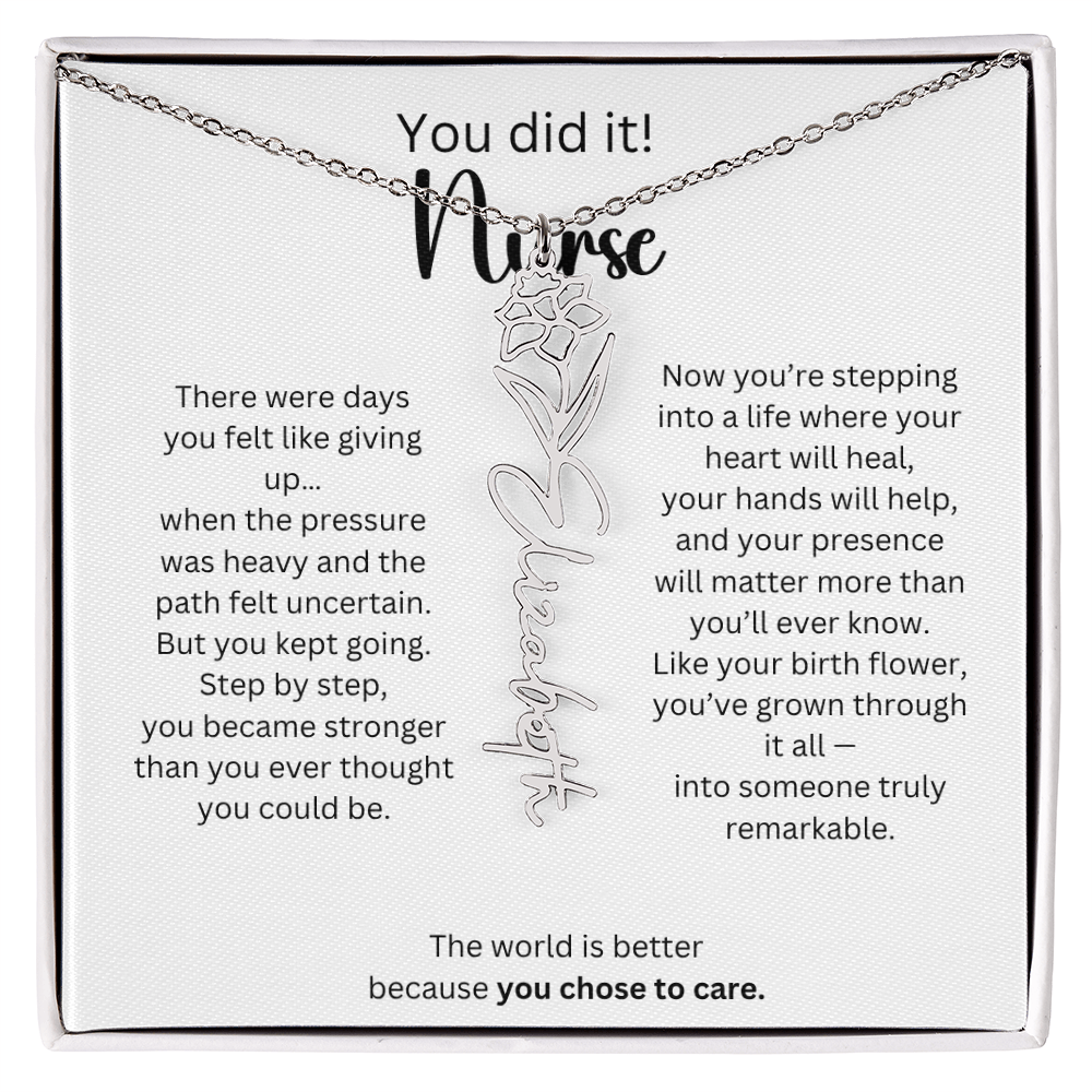 Meaningful Nurse Graduation Gift - Birth Flower Name Necklace