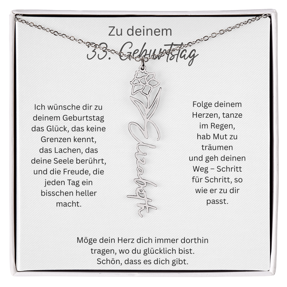 Geburtsblumen Namenskette zum 33 Geburtstag personalisiert Name Kette Gravur Geschenk
