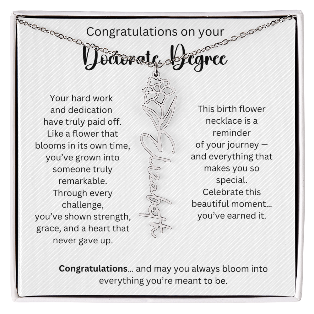 Personalized Doctorate Graduation Gift - Birth Flower Name Necklace