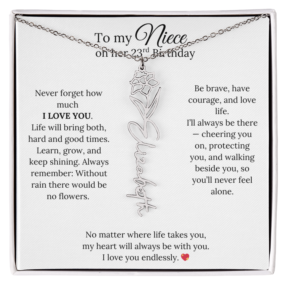 23rd Birthday Gift from Aunt - Personalized Birth Flower Name Necklace