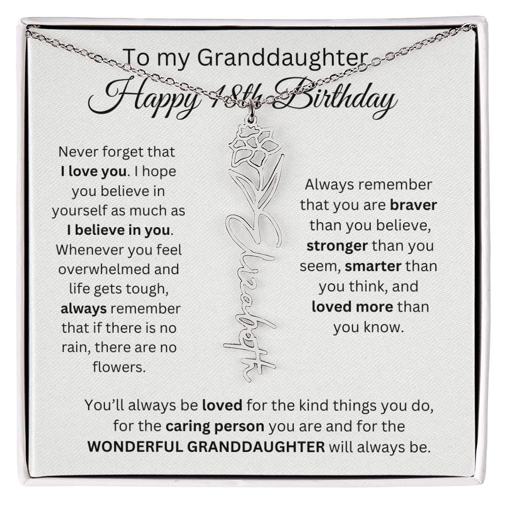 To My Granddaughter | Happy 18th Birthday | Flower Name Necklace