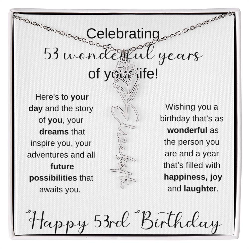 Happy 53rd Birthday | Flower Name Necklace