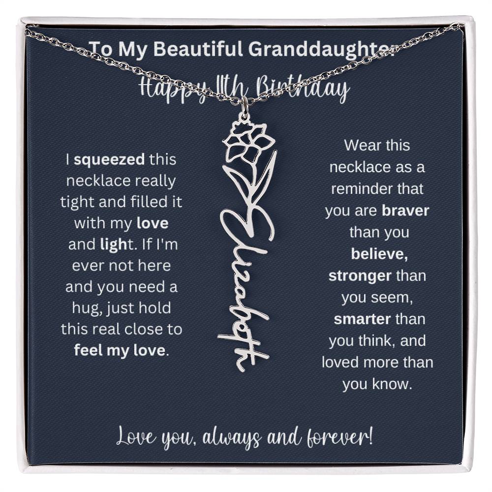 Flower Name Necklace 11th Birthday Necklace Gift To My Granddaughter