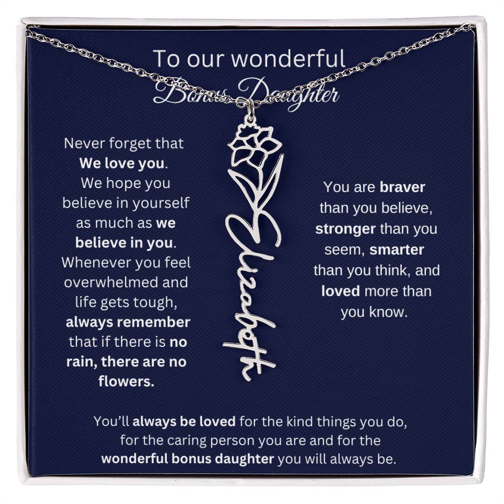 To Our Wonderful Bonus Daughter Personalized Birth Month Flower Necklace 1