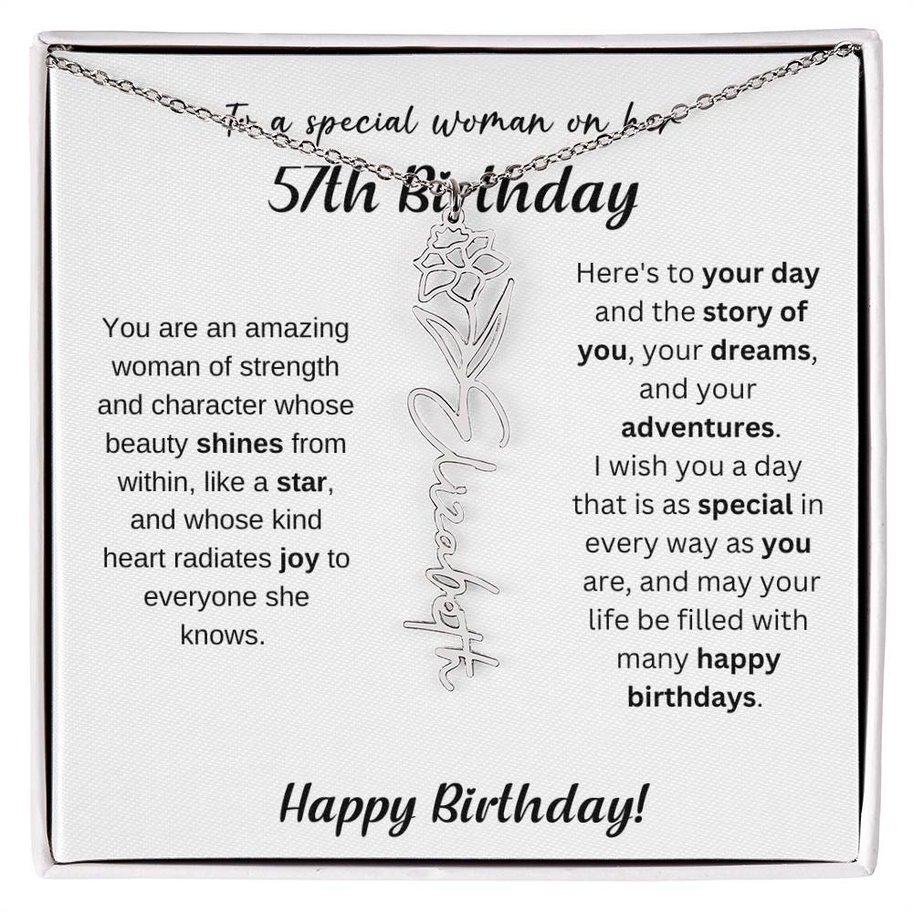 57th Birthday Gift Birthflower Necklace