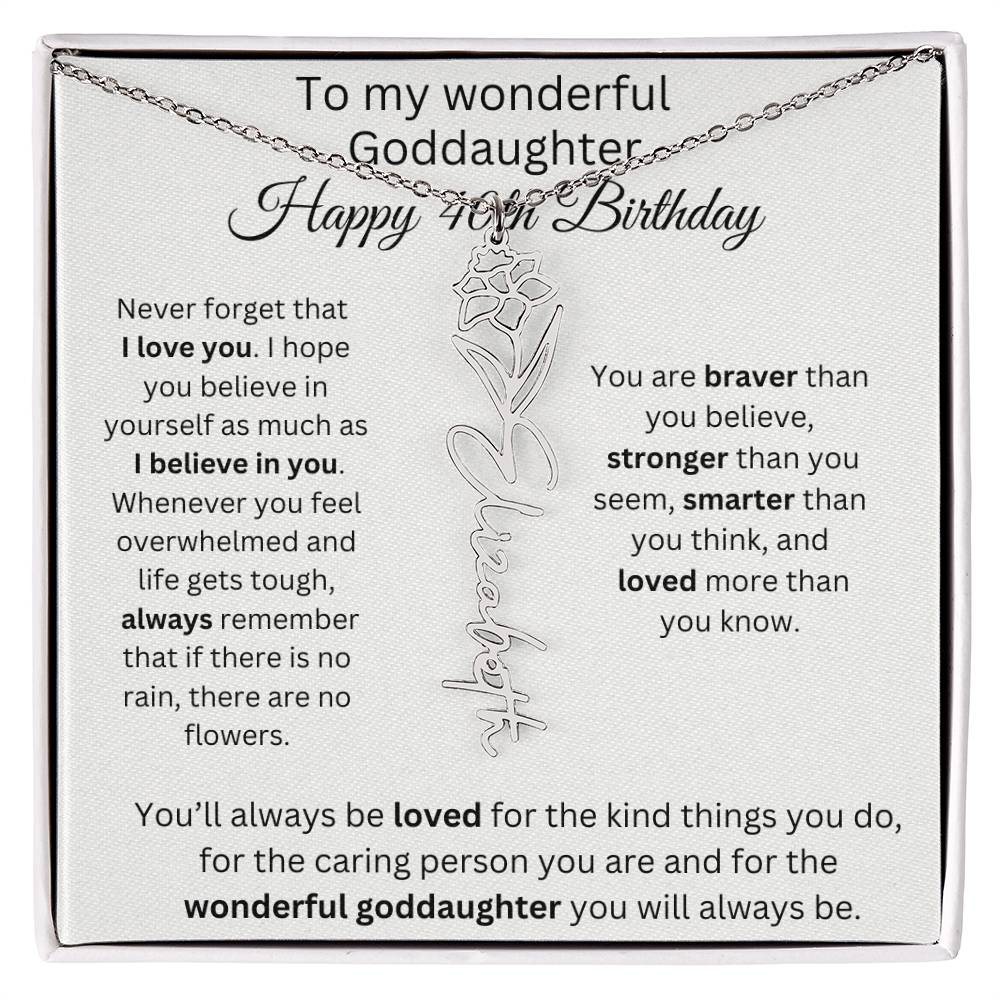 To My Wonderful Goddaughter - Happy 40th Birthday - Flower Name Necklace