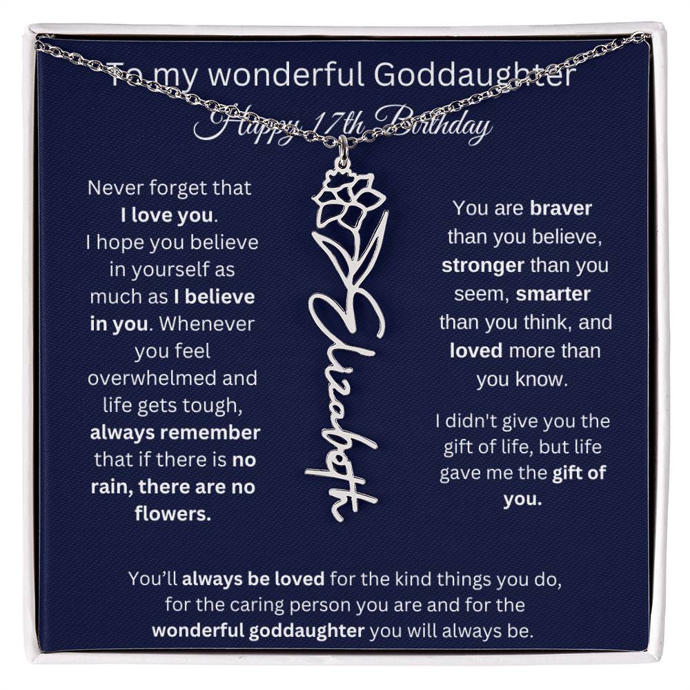 Goddaughter 17th Birthday Gift | Flower Name Necklace