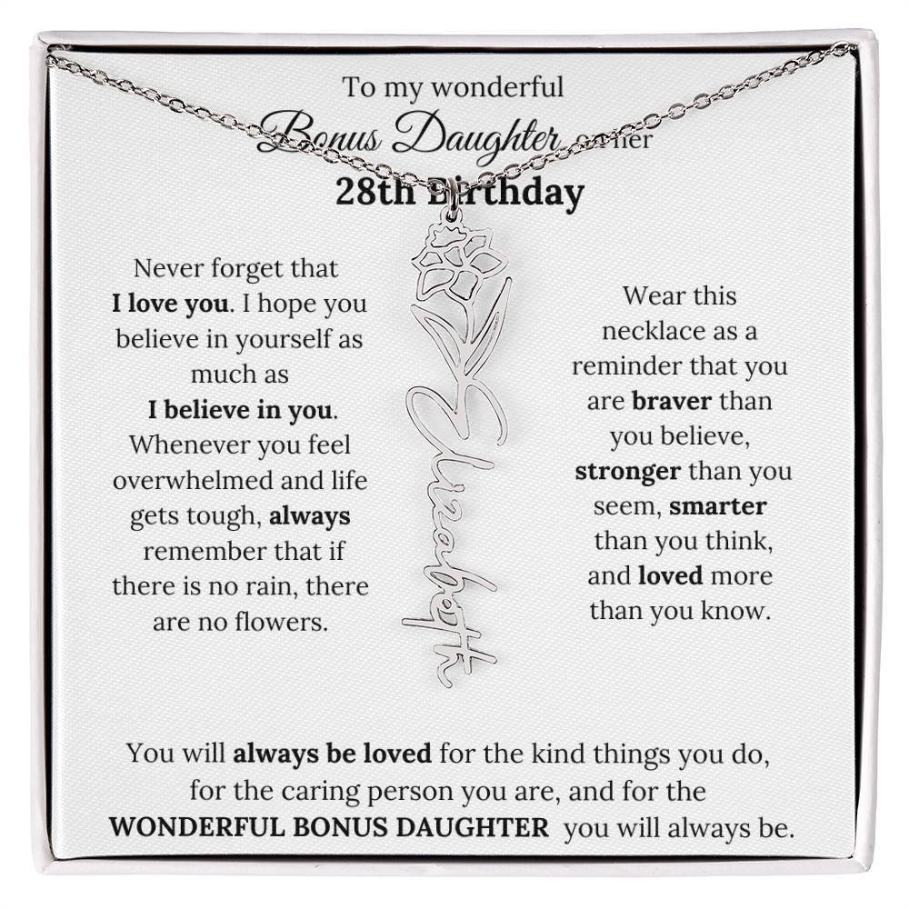 To My Wonderful Bonus Daughter On Her 28th Birthday | I Love You | Flower Name Necklace