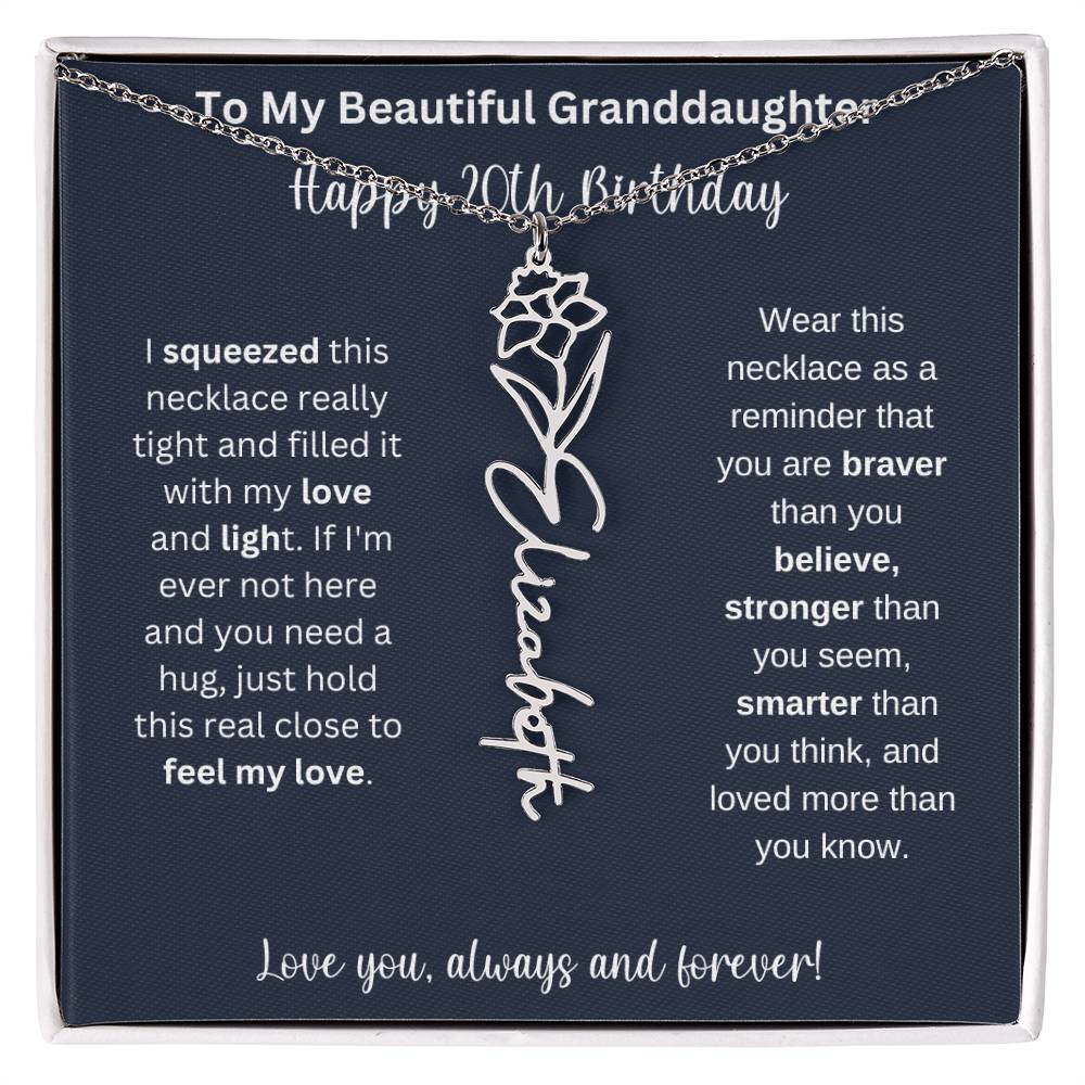 Flower Name Necklace 20th Birthday Necklace Gift To My Granddaughter