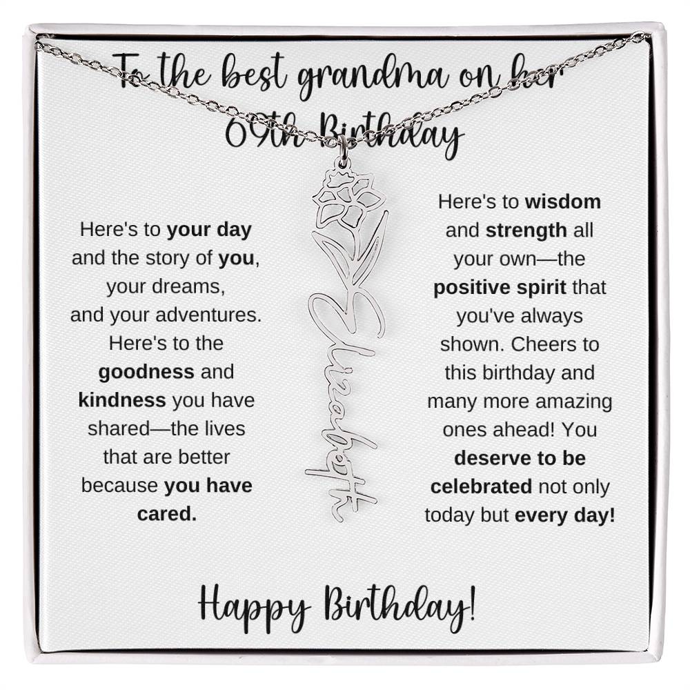 To The Best Grandma - Happy 69th Birthday | Flower Name Necklace
