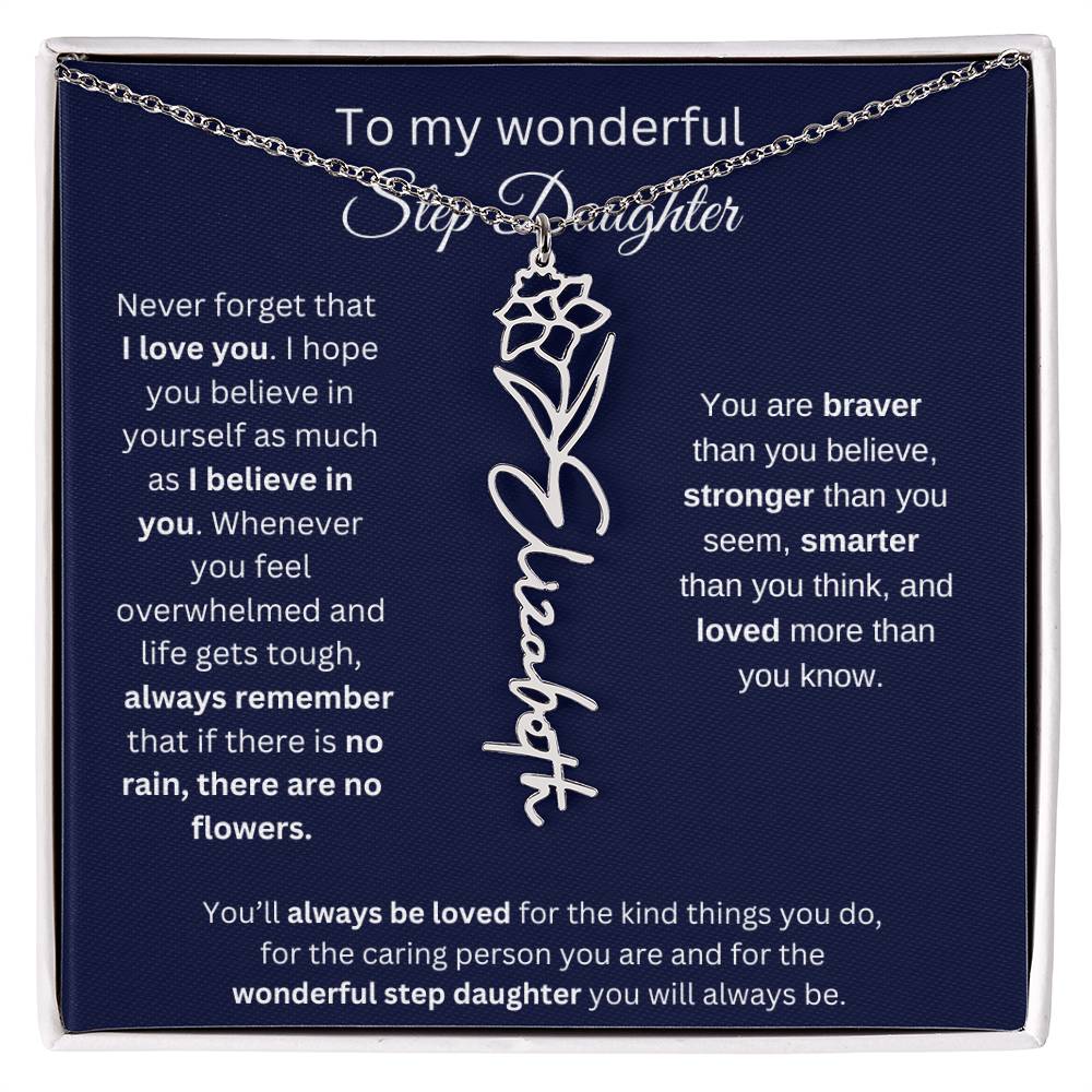 To My  Bonus Daughter Birthmonth Flower Necklace 4