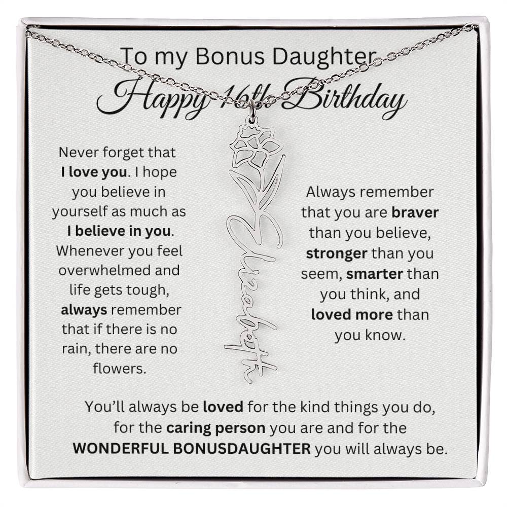 16th Birthday Gift To My Bonus Daughter | Flower Name Necklace