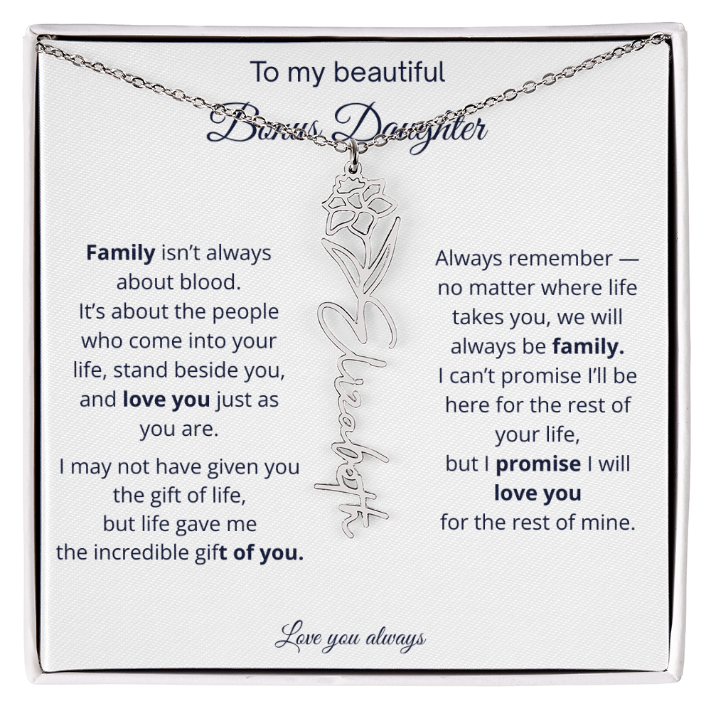 To My Beautiful Bonus Daughter | Love You Always | Birth Flower Name Necklace