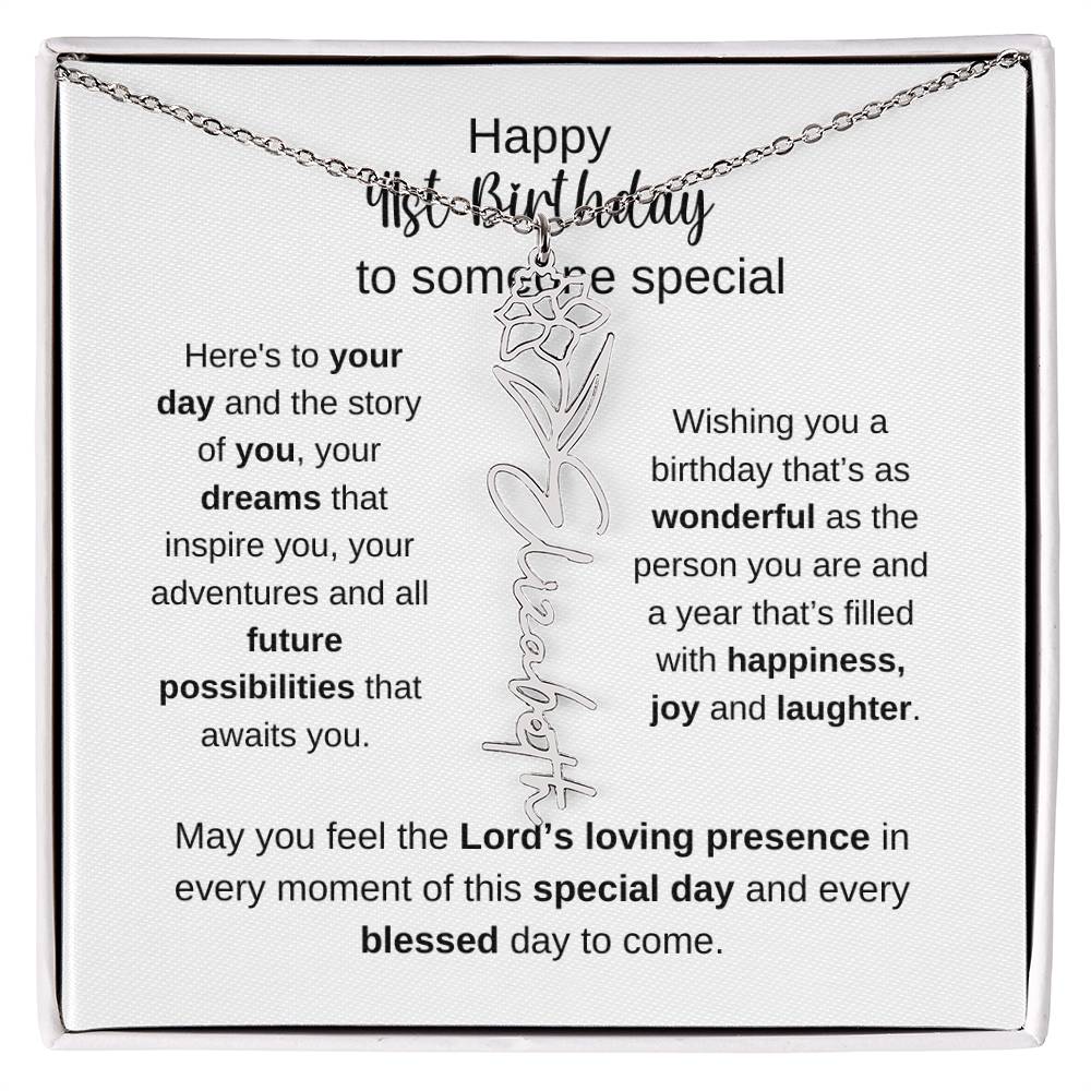 Happy 41st Birthday To Someone Special - Flower Name Necklace