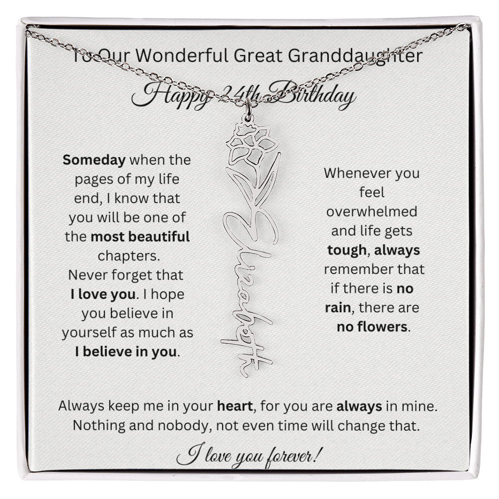 Birthflower Name Necklace To My Great Granddaughter's 24th Birthday