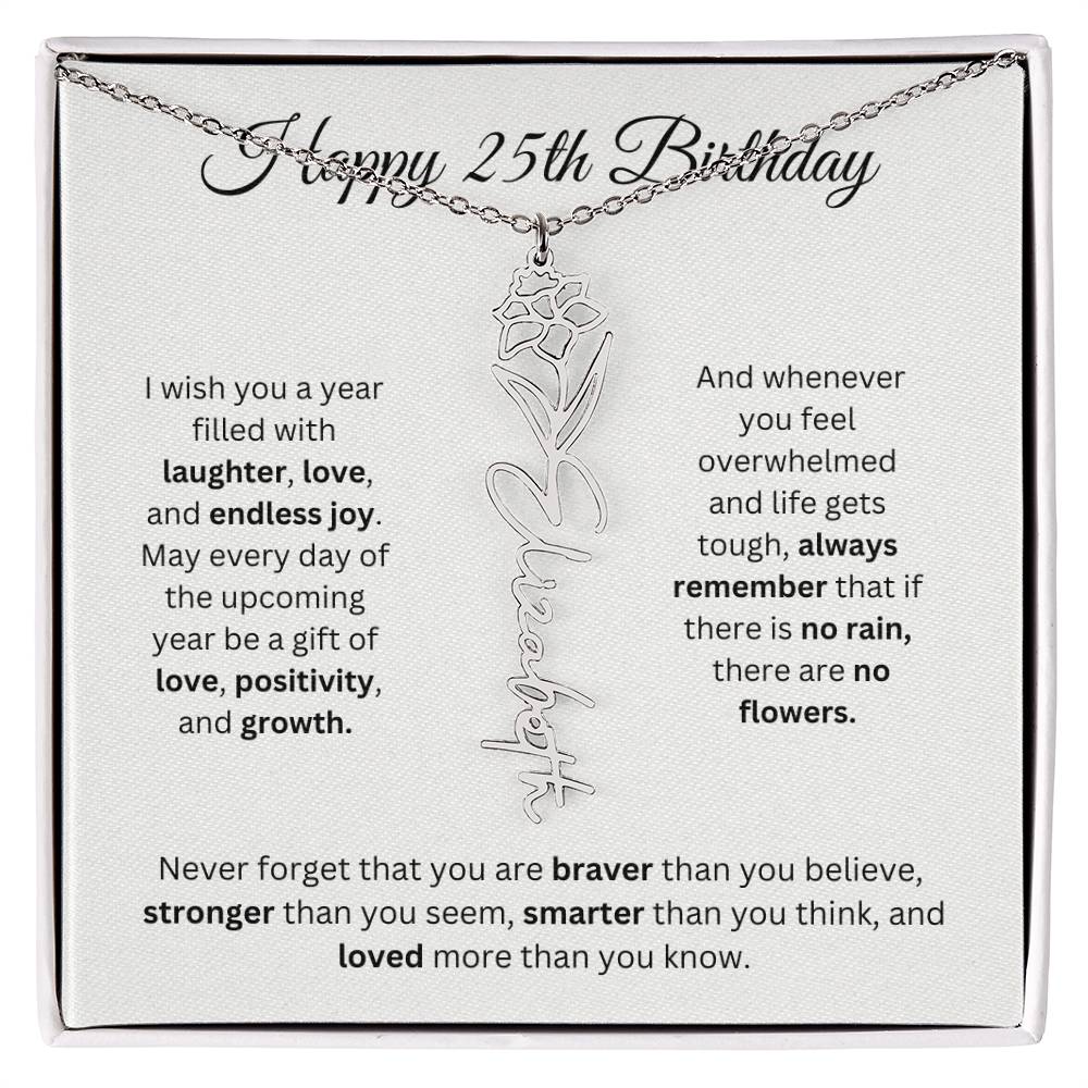 Happy 25th Birthday - Flower Name Necklace