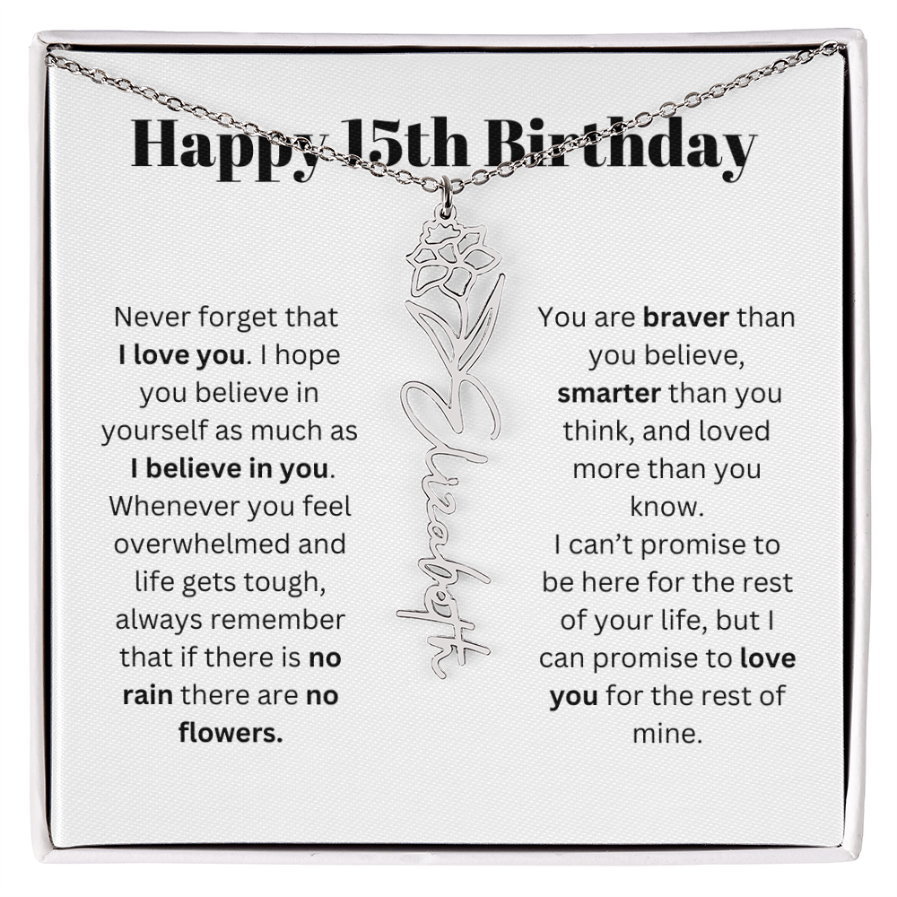 15th Personalized Birthday Gift for Her - Flower Name Necklace
