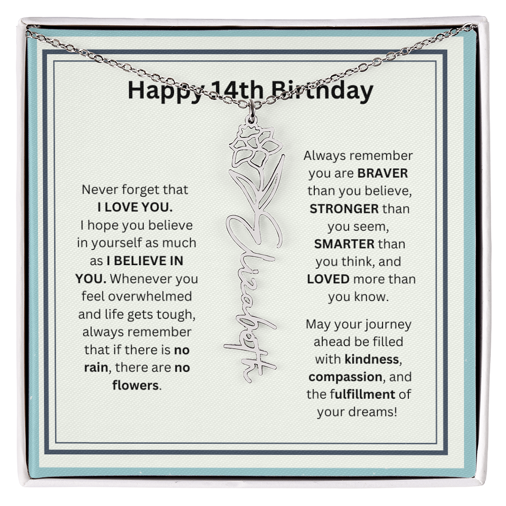 14th Personalized Birthday Gift - Flower Name Necklace