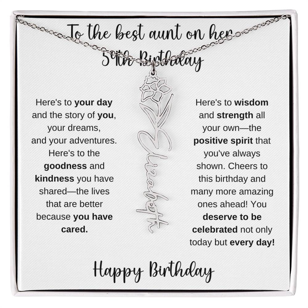 To The Best Aunt - Happy 54th Birthday | Flower Name Necklace