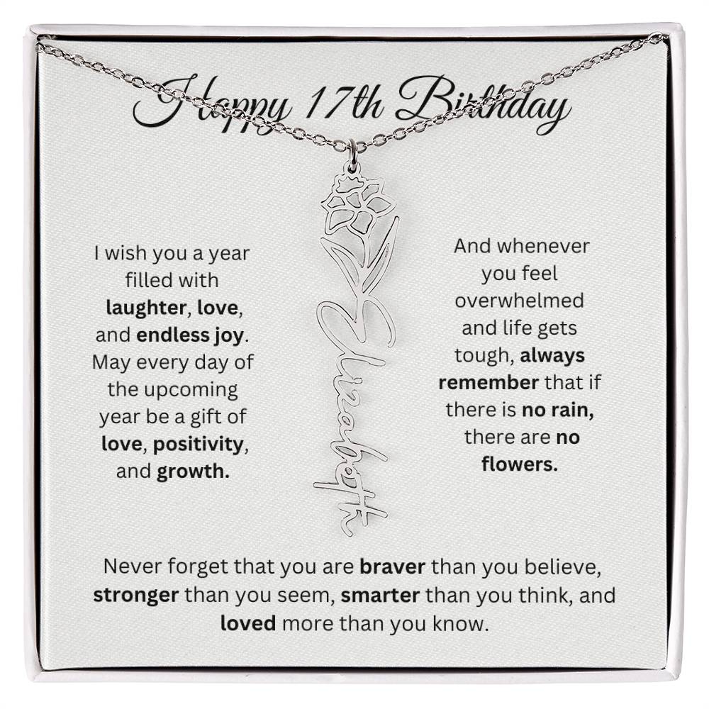 Happy 17th Birthday - Flower Name Necklace