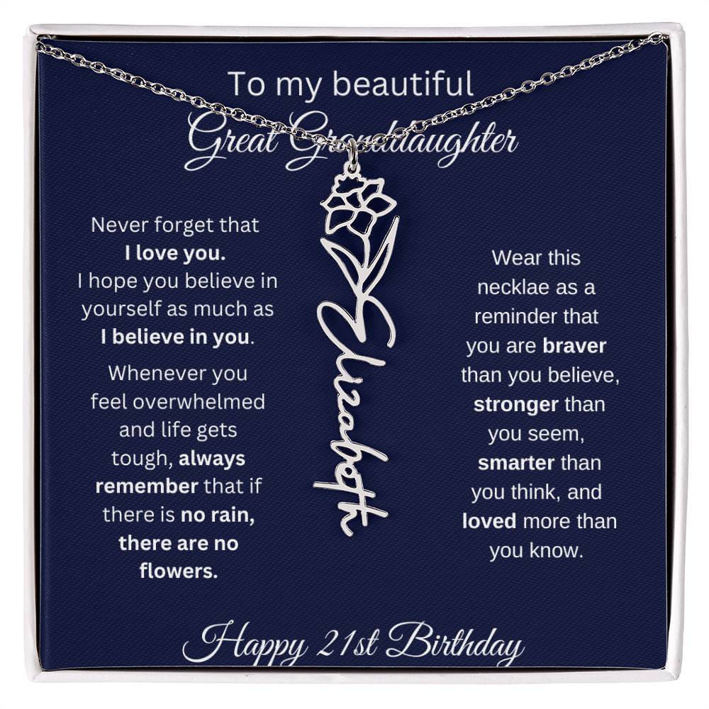 Personalized 21st Birthday Gift Great Granddaughter | Flower Name Necklace