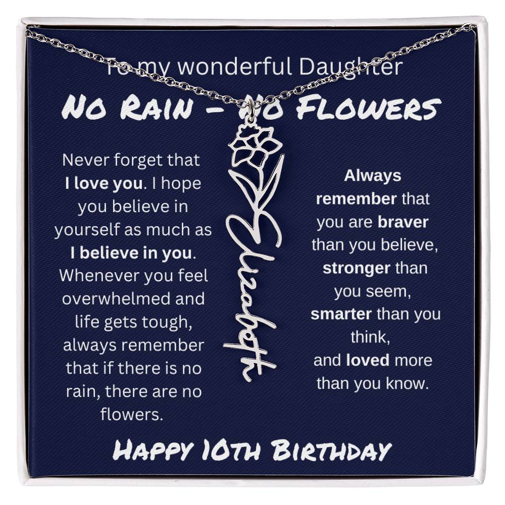 No Rain - No Flower | Happy 10th Birthday | Flower Name Necklace