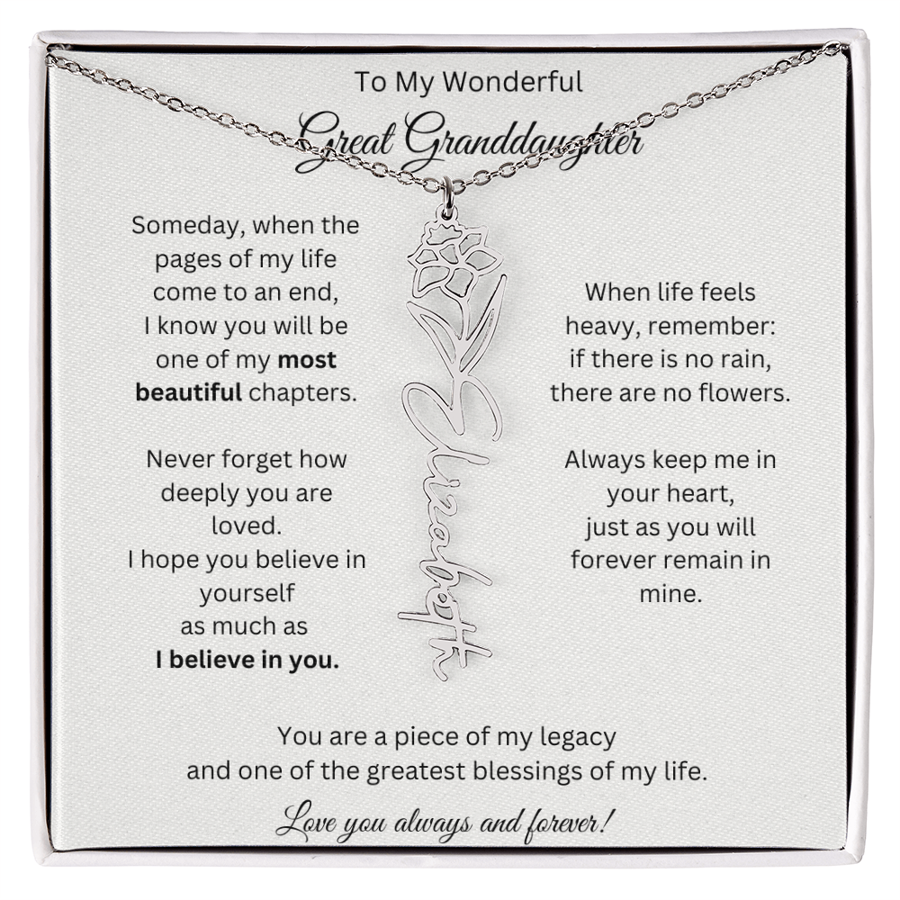 Great Granddaughter Gift - Custom Birth Flower Name Necklace