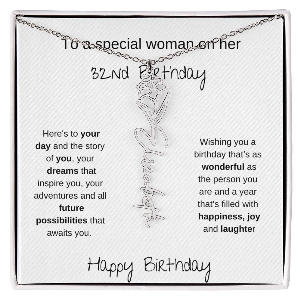 A Special Woman 32nd Birthday | Flower Name Necklace