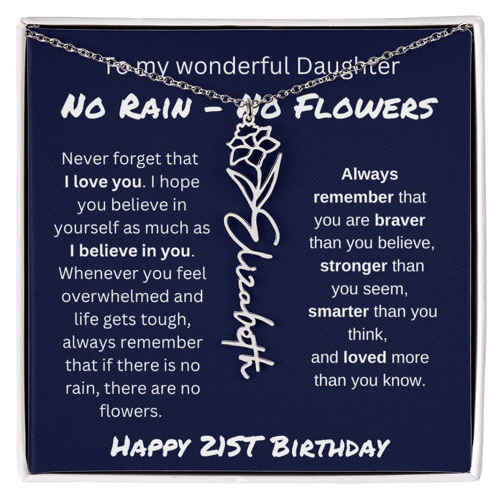 No Rain - No Flower | Happy 21st Birthday | Flower Name Necklace