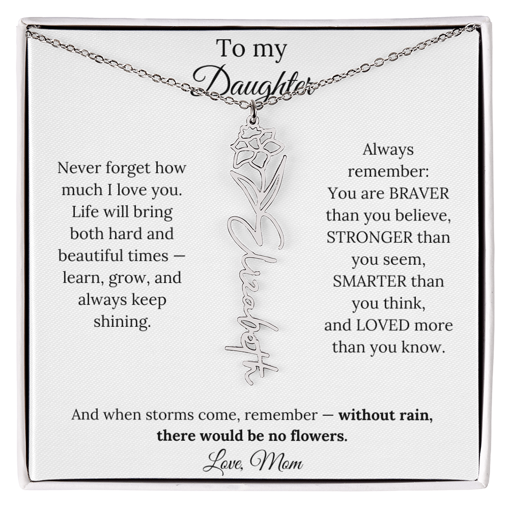 Personalized Jewelry Gift To My Daughter Birth Flower Name Necklace From Mom
