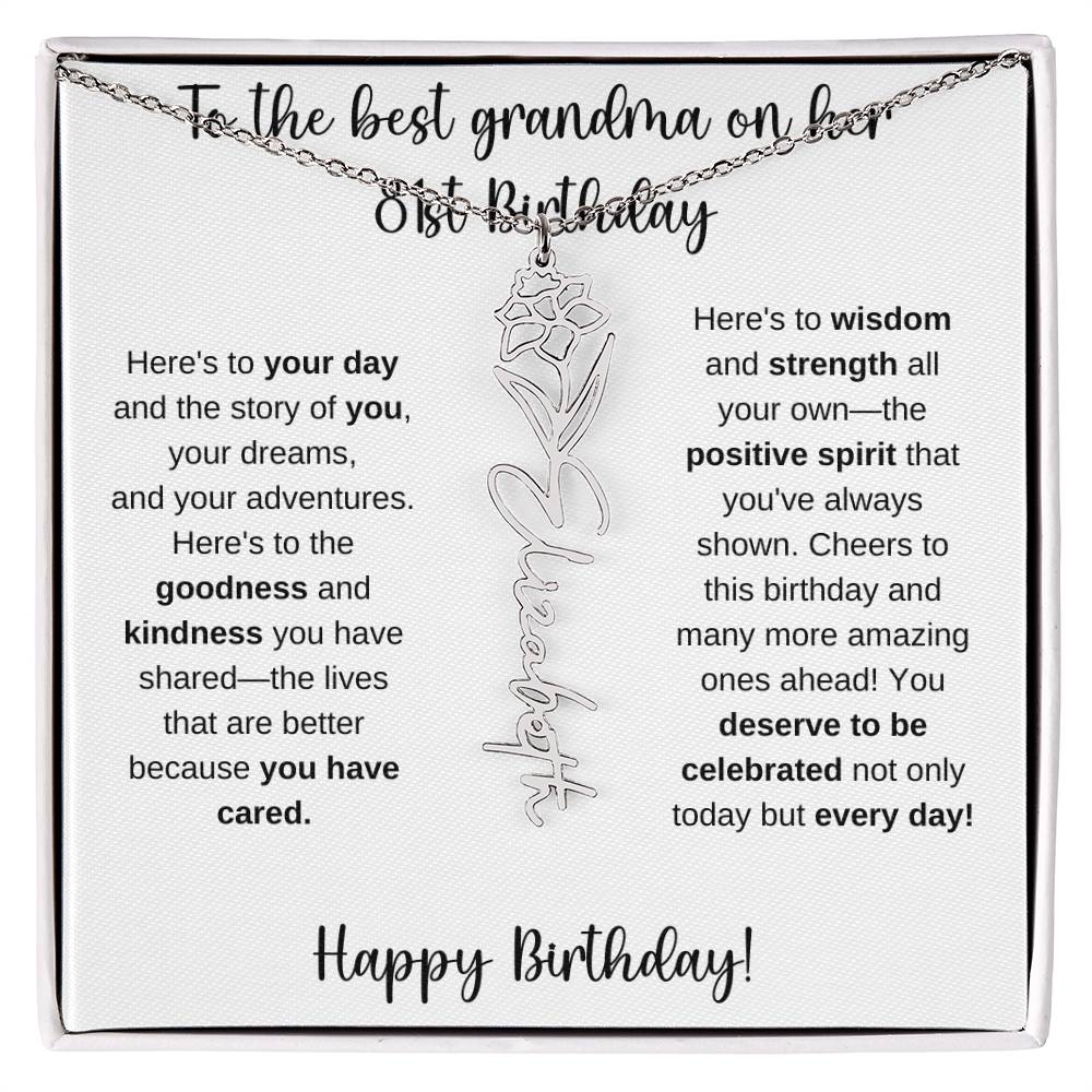 To The Best Grandma - Happy 81st Birthday | Flower Name Necklace