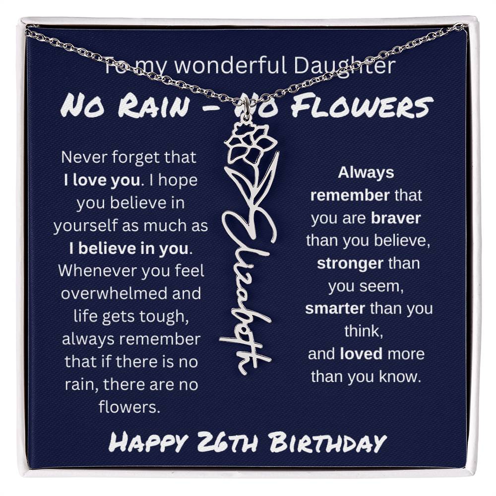 No Rain - No Flower | Happy 26th Birthday | Flower Name Necklace