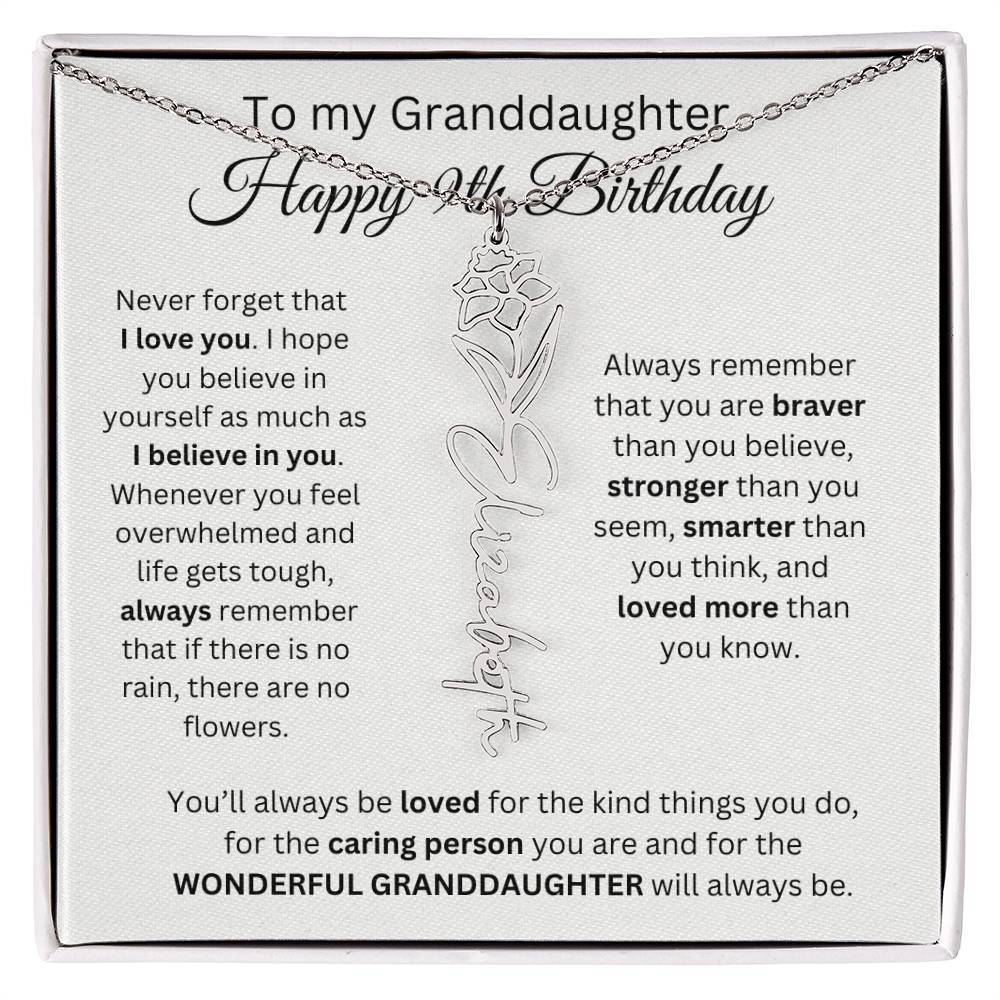 To My Granddaughter | Happy 9th Birthday | Flower Name Necklace