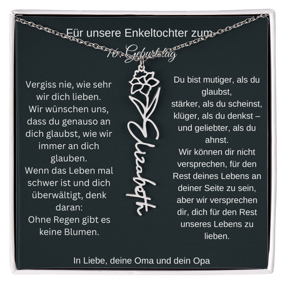 16. Geburtstag Blumen Namenskette