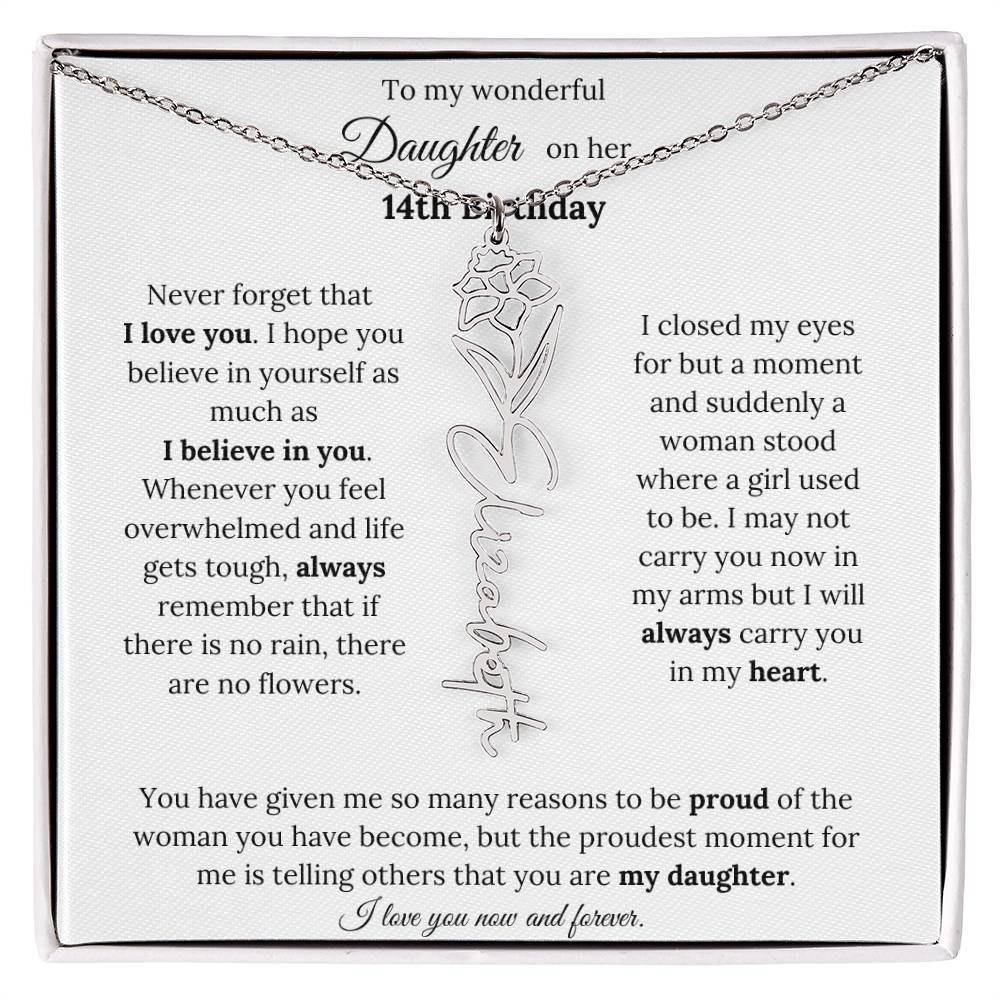 Custom Birth Flower Name Necklace To My Daughter On Her 14th Birthday